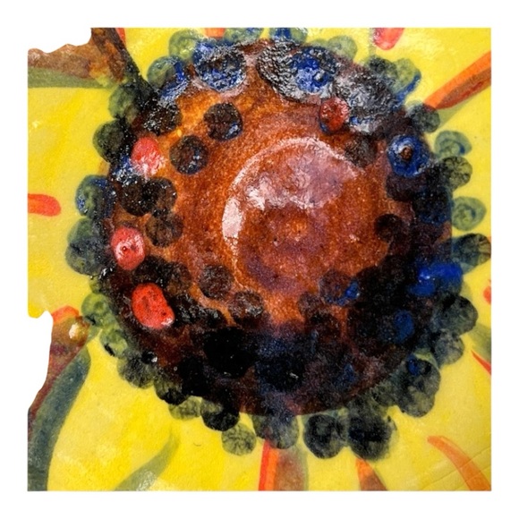 Orange Sunflower Pottery Bowl with a Crackle Glaze - Picture 14 of 15